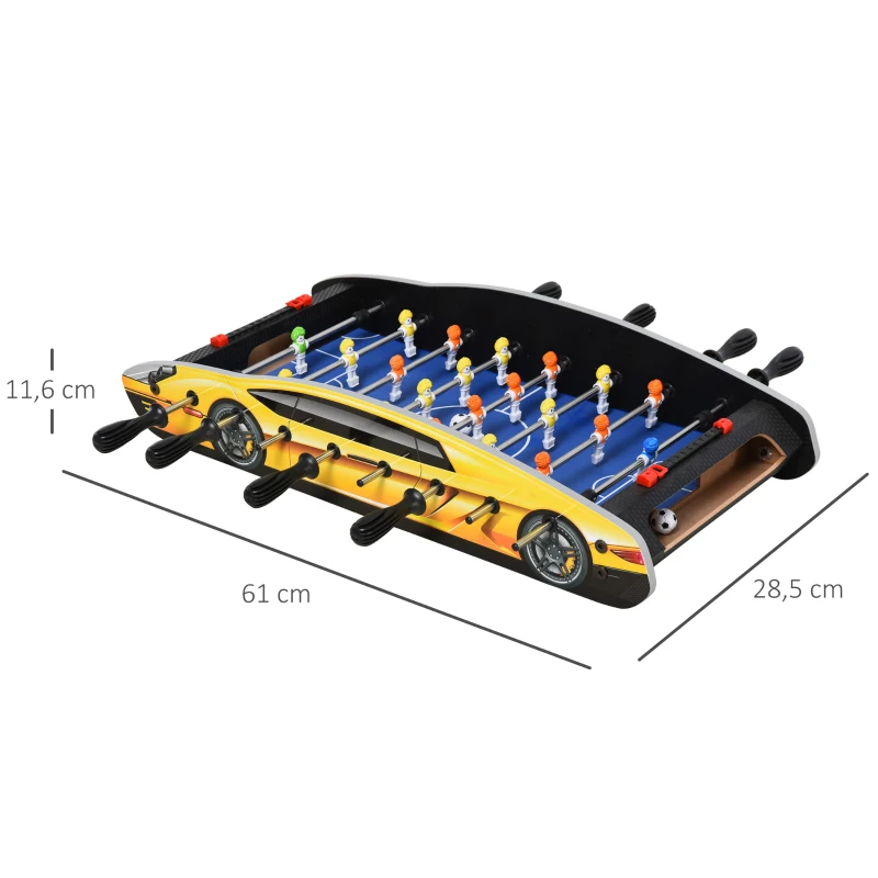 HOMCOM Mesa de Futbolín Mesa de Madera Fútbol para Hogar Oficina Sala de Juegos con Tabla de Puntaje 2 Bolas Coordinación Ojo-mano 61x28,2x11,6 cm Amarillo y Azul