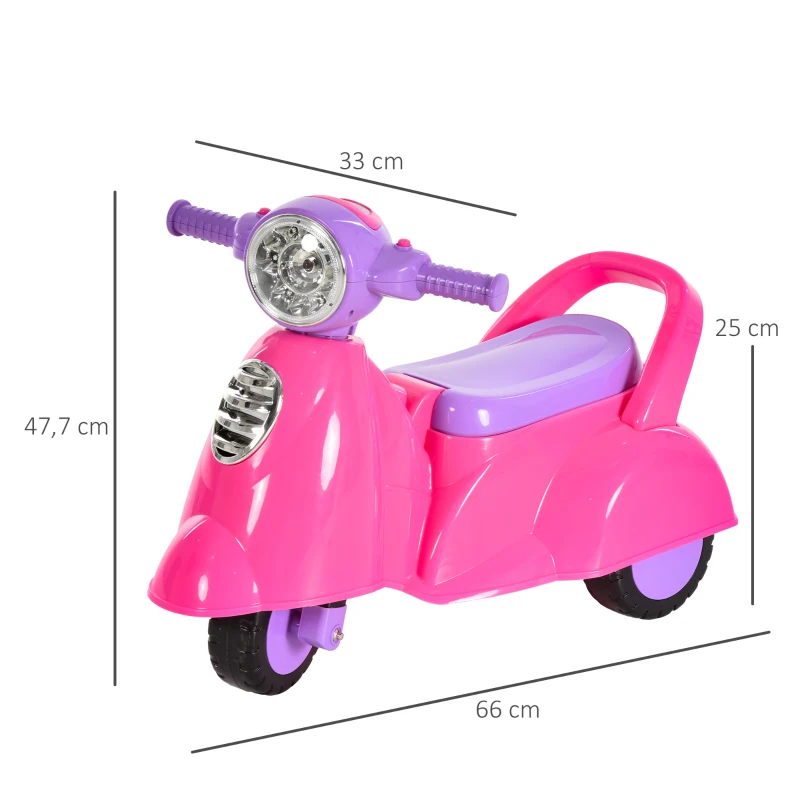 HOMCOM Moto Correpasillos para Bebés Mayores de 1 Año Andador Infantil Función de Luz Música Bocina Experiencia Realista 66x33x47,7cm Rosa