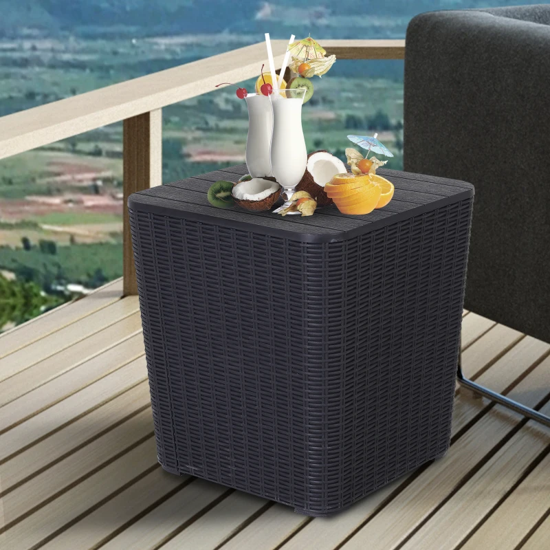 Outsunny 50L Outdoor Rattan-Effect Lift-Top Bar Tea Table Black