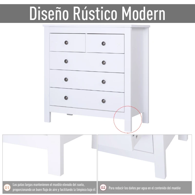 HOMCOM Cajonera de Almacenaje Armario con 5 Cajones Mesita de Noche para Dormitorio Salón 79x39.5x80.5cm