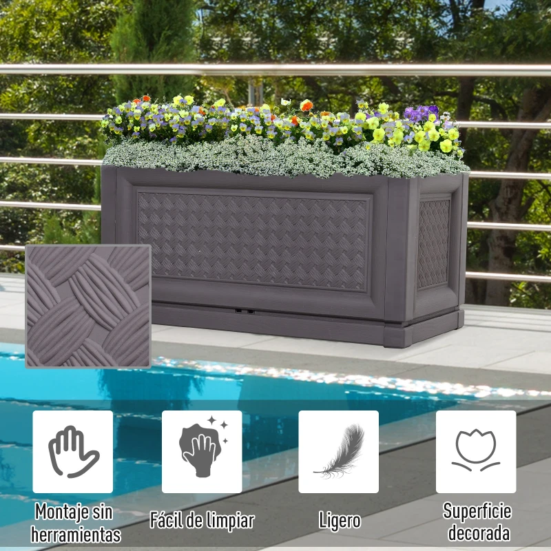 Outsunny Jardinera Plástica Maceta para Flores Rectangular con Agujeros de Drenaje y Profundidad Extra 60x30x29 cm Color: Marrón