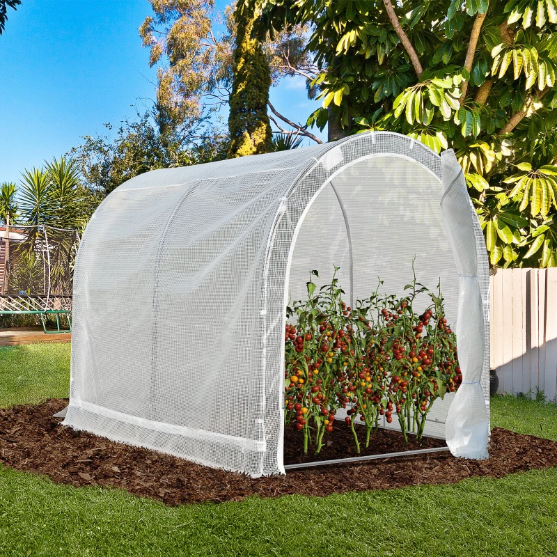 Outsunny Invernadero de Jardín 240x180x195 cm Caseta Tipo Túnel para Cultivo de Plantas Verduras con 2 Puertas Enrollables Acero Verde