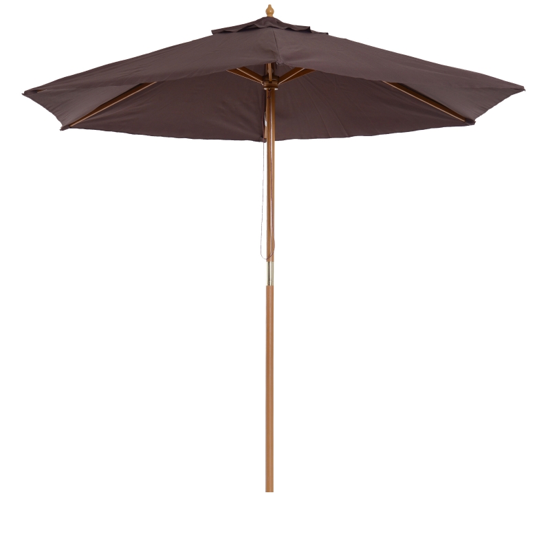 Outsunny Parasol de Patio-Café Tejido de Poliéster+Madera Diámetro 250cm x 245cm