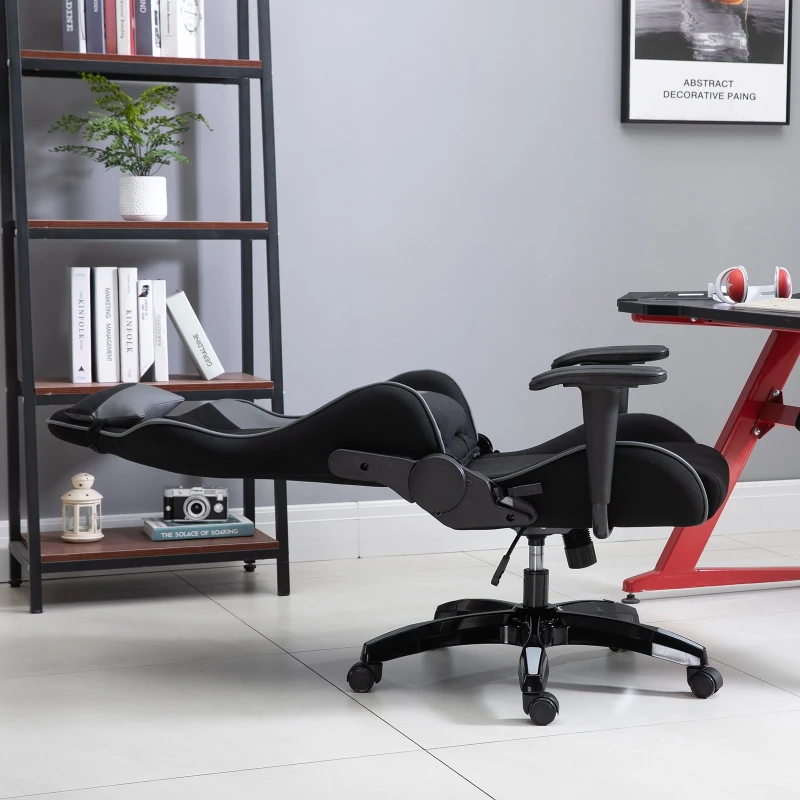 Vinsetto Silla Gaming de Ordenador Silla Gamer Profesional Ergonómica de Oficina Reclinable Altura Inclinación Ajustable 64x70x120-127cm Gris PU