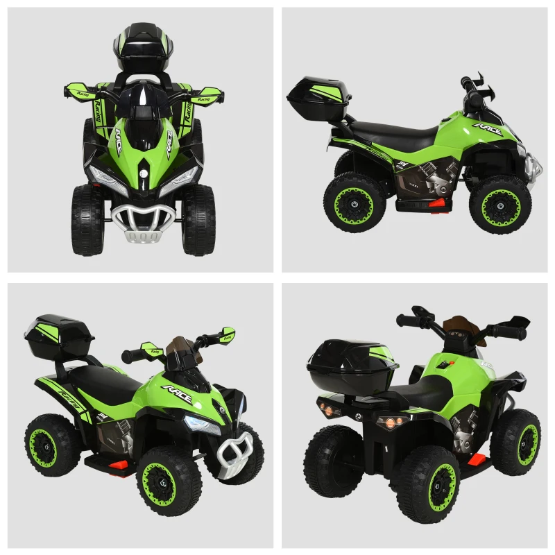 HOMCOM Quad Eléctrico ATV Cuatrimoto con Faros Música y Caja de Almacenaje para Niños de +18 Meses Batería 6V Recargable 78,5x40,5x46 cm