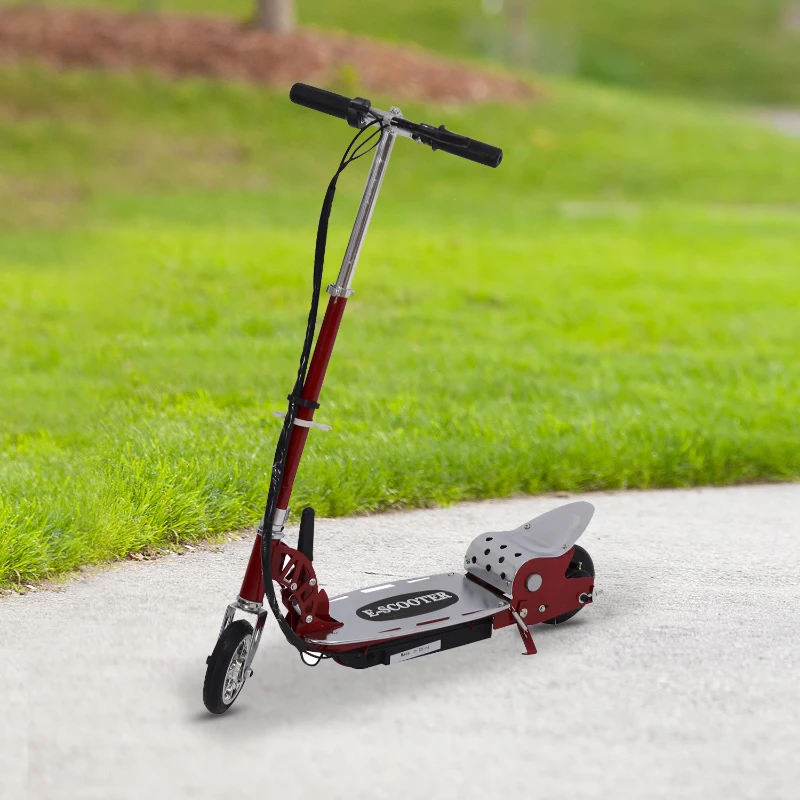 Patinete Eléctrico Plegable E-Scooter Batería 120W Manillar Ajustable Freno Pie de apoyo para Adolescentes(Rojo)