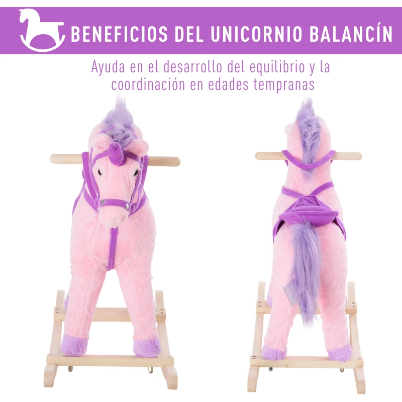 HOMCOM Caballito Balancín Bebé Balancín Peluche Infantil 36 Meses con 32 Canciones  68x28x60cm