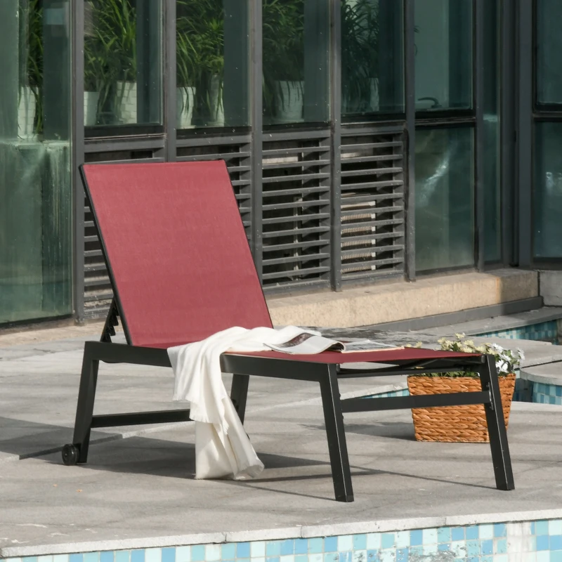 Outsunny Tumbona Multiposiciones de Jardín con Respaldo Reclinable en 5 Posiciones de Aluminio y textilene Carga 160 kg para Patio Terraza 169x65x102 cm Rojo