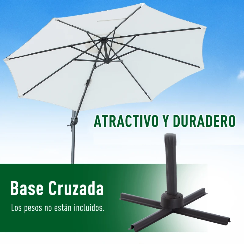 Outsunny Sombrilla de Aluminio Jardín Ø300x250 cm Parasol Excéntrico con Rotación 360° Inclinación de 6 Niveles con Manivela Ventilación y Base Cruzada para Patio Terraza Crema