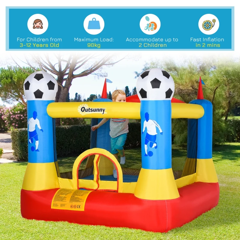 Outsunny Kids Bouncy Castle House Inflatable Trampoline with Blower for Kids Age 3-12 Football Field Design 2.25 x 2.2 x 1.95m