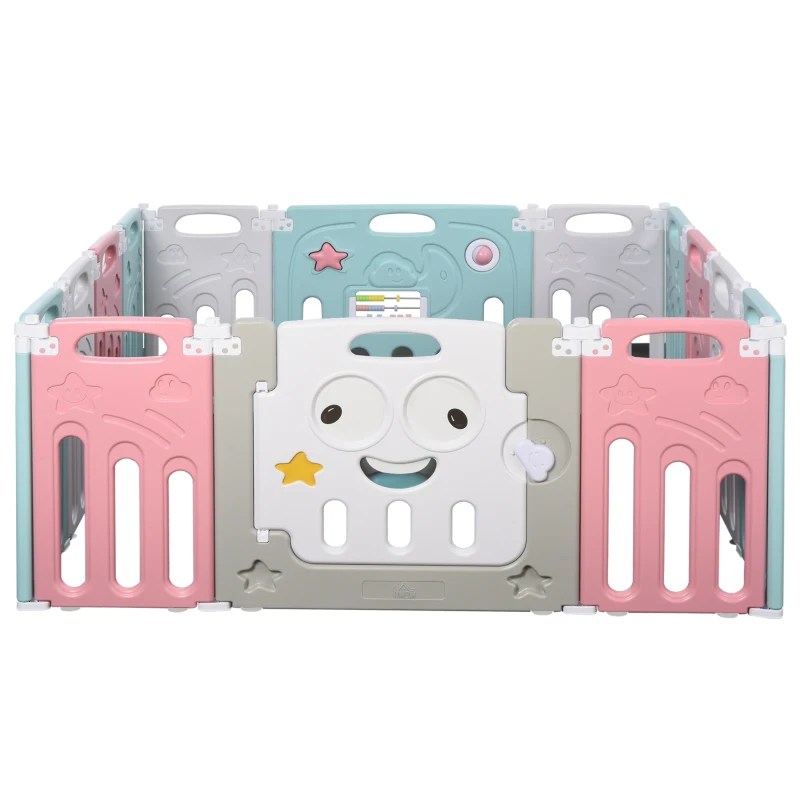 HOMCOM Parque Infantil Plegable 14 Paneles Centro de Actividades para Bebé de +6 Meses con Puerta Juguetes Divertidos Interior y Exterior 149x155x64 cm Multicolor