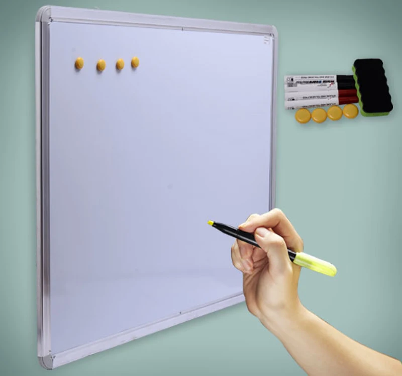 Pizarra Magnética Blanca con 10 Imanes, 1 Borrador y 4 Rotuladores - Blanca - 120x90cm
