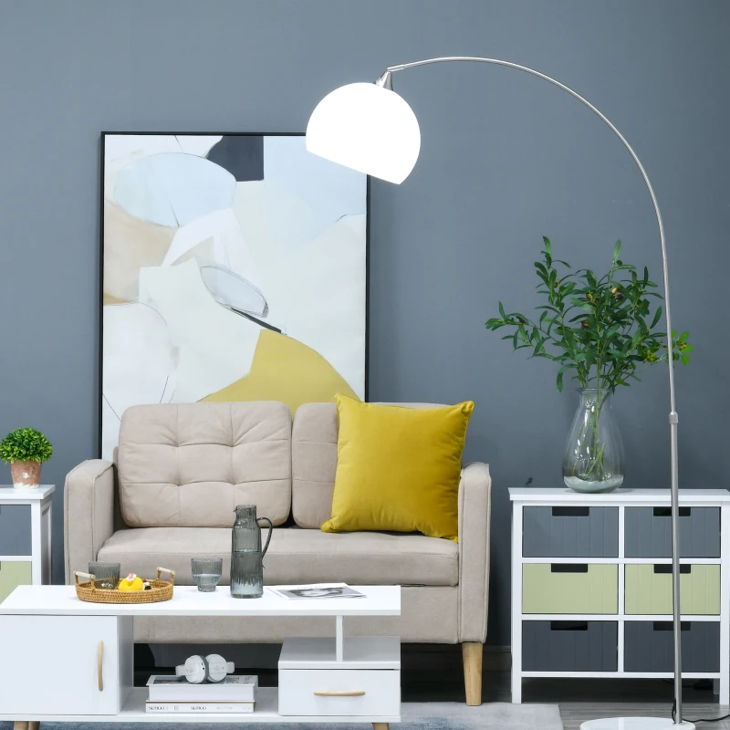 HOMCOM Lámpara de Pie Ajustable en Altura de 130-180 cm Lámpara de Lectura con Interruptor de Pie Casquillo E27 Máx. 40 W y Pantalla Giratoria 350° para Salón Dormitorio Oficina lanco