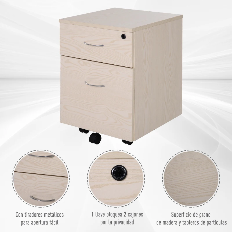 Cajonera Archivador con Ruedas Armario Archivador Móvil Cajonera Madera Seguro para Oficina con Llave para Organizar Documentos en Oficina o Hogar 40x44x54.6cm