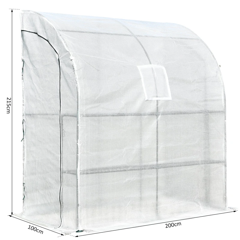 Outsunny Invernadero de Pared para Jardín Terraza con 4 Estantes Cubierta de PE y Tubo Acero Vivero Casero para Cultivo de Plantas Flores Macetas 200x100x215 cm Blanco