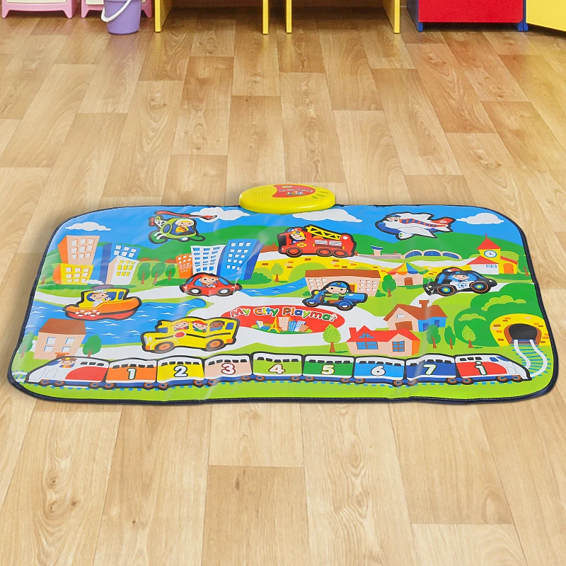 HOMCOM Alfombra Musical de Juego Infantil Musical Juguete para Patear Patrón Ciudad Manta de Actividades Baile para Niños +3 Años 95x71cm