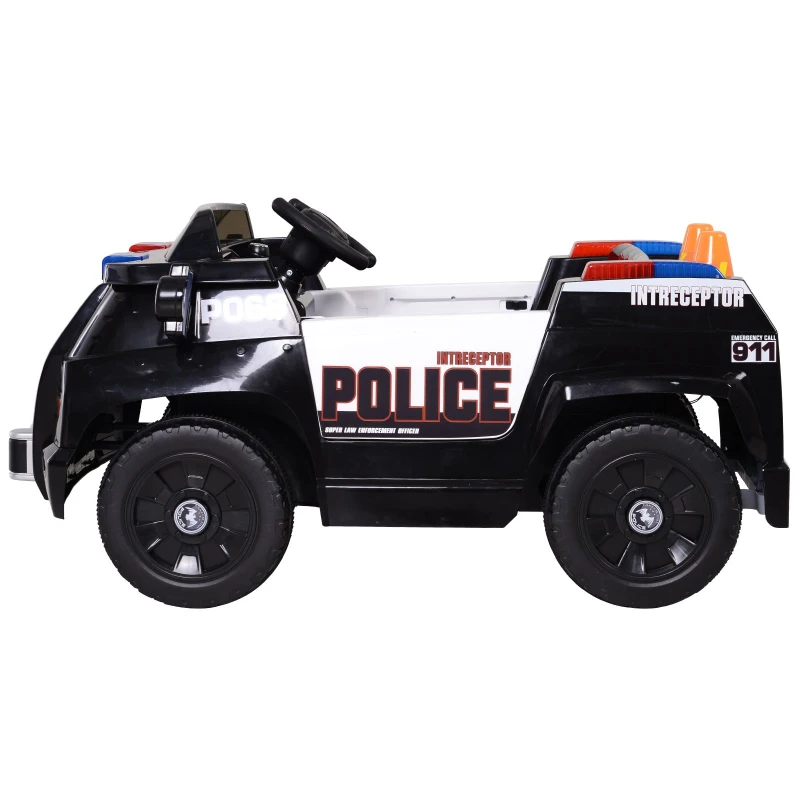 HOMCOM Coche de Policía Eléctrico para Niño con Mando a Distancia Vehículo de Policía con Música y Luces Doble Apertura de Puerta Batería 6V Carga 30kg 106.5x66x52.6cm 3 Años+