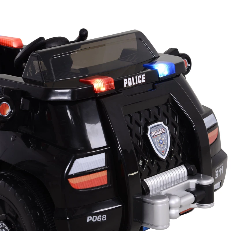 HOMCOM Coche de Policía Eléctrico para Niño con Mando a Distancia Vehículo de Policía con Música y Luces Doble Apertura de Puerta Batería 6V Carga 30kg 106.5x66x52.6cm 3 Años+