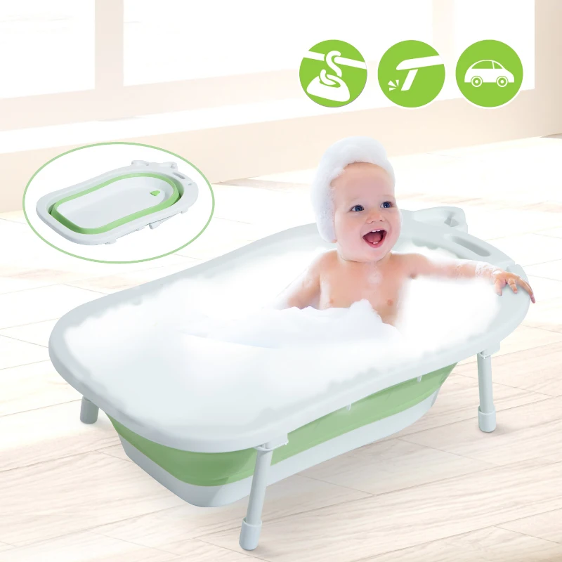 HOMCOM Bañera para Bebé y Niño para Baño Infantil Plegable Portátil y Segura Certificado EN71-1-2-3 Material PP+TPE Color Blanco y Verde 89x53.5x22cm