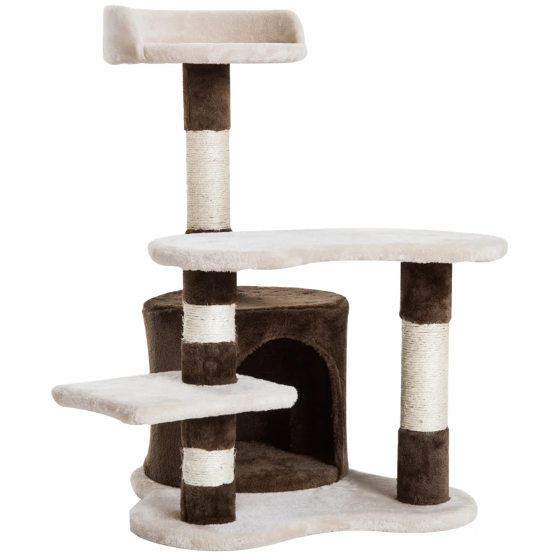 PawHut Árbol para gatos Juguete Rascador con Caseta Plataformas Centro de Juego para Arañar Jugar Dormir 48.5x48x69cm Tablero Aglomerado Cubierto de Felpa Sisal
