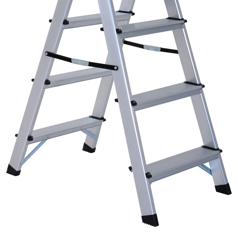 HomCom® Escalera de Tijera Aluminio Plegable Escalera Doméstica de Mano Ambos Lados 4 Peldaños Carga 150kg