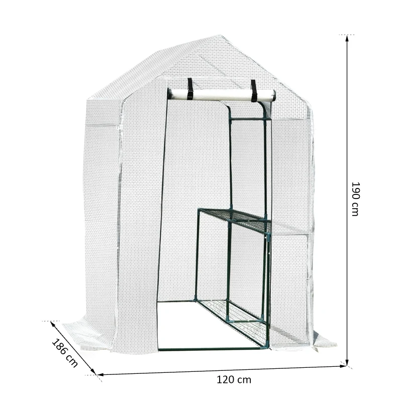 Outsunny Invernadero con Estantes para Flores Vivero Casero para Cultivo de Plantas con Puerta de Cremallera Malla de PE 186x120x190cm