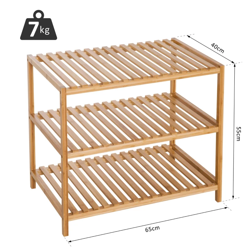 HOMCOM Estantería de Bambú 3 Niveles Estantería Almacenaje para Baño Librería Organizador Zapatero 65x40x55cm