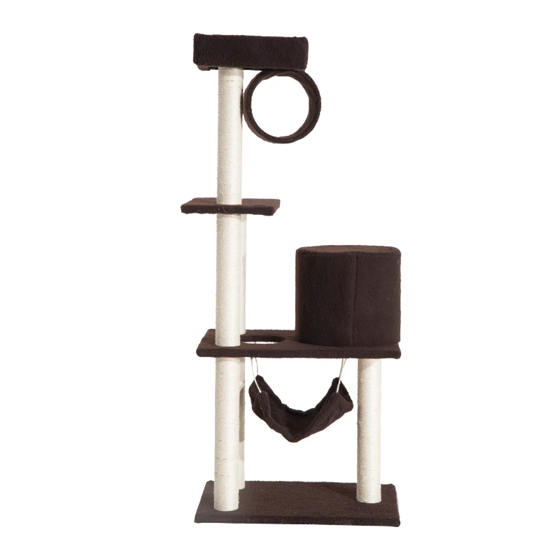 PawHut Árbol para gatos Rascador Grande Centro de Juego Árbol Rascador Alto con Plataformas Caseta Hamaca 140cm Cubierto de Felpa