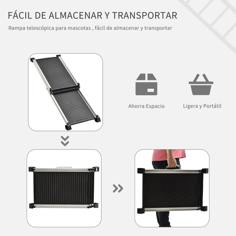 PawHut Rampa para Mascotas Plegable de Aleación de Aluminio con Superficie Antideslizante Rieles Laterales y Asa Fácil Transporte Carga Máx. 100 kg 159x42x11,5 cm Negro