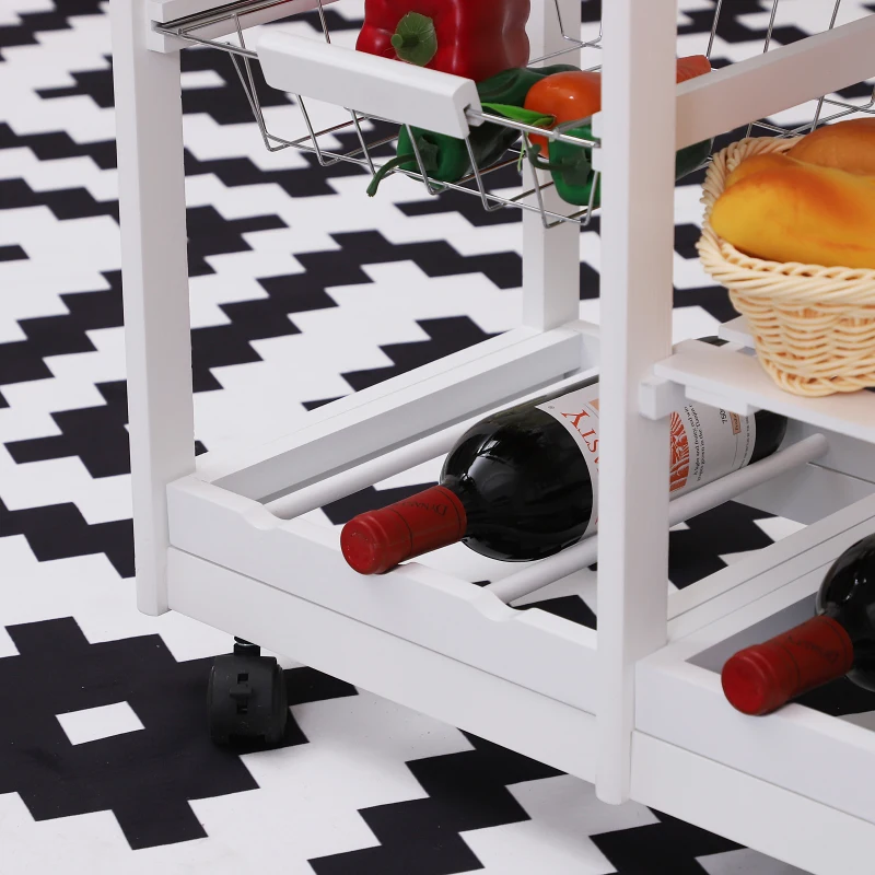 HOMCOM Carrito Auxiliar con Ruedas Carrito Verdulero Carro de Cocina con 2 Cajones 2 Cestas y 2 Estantes 74x37x76 cm Blanco