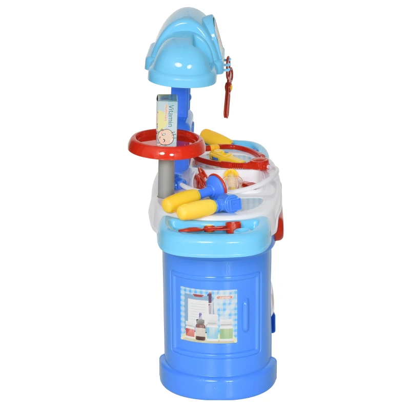 HOMCOM Juego de Médico de Simulación 26 Piezas Educativo Diseño Realista Juego de Rol Enfermería Doctor para Niños de +3 Años 66x30x68 cm Azul