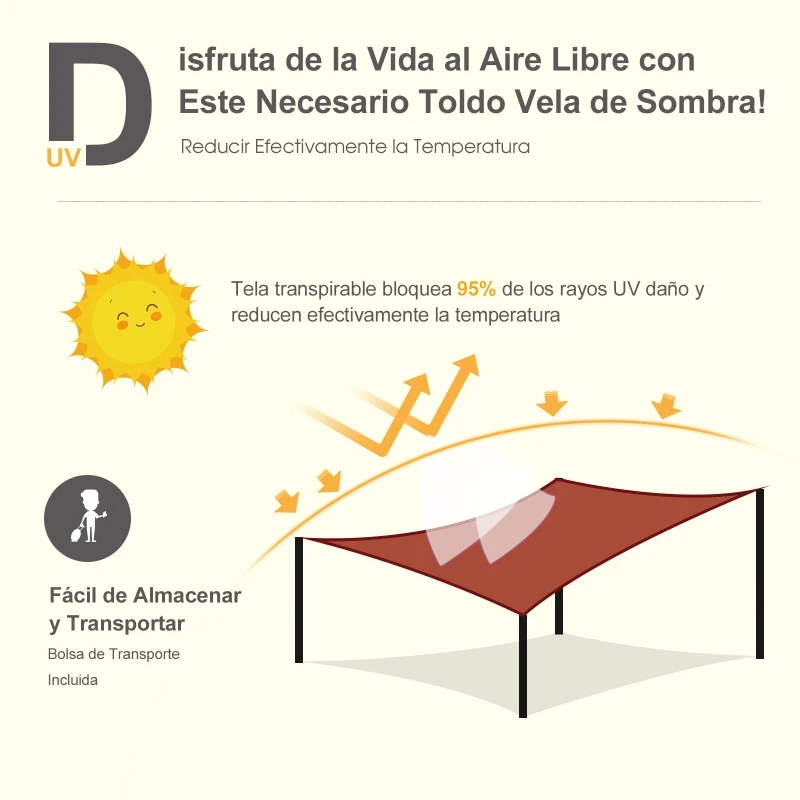 Outsunny Toldo Vela Rectangular 4x6m Toldo parasol Vela de Sombra Protección UV HDPE para Patio Terraza Jardín Rojo óxido