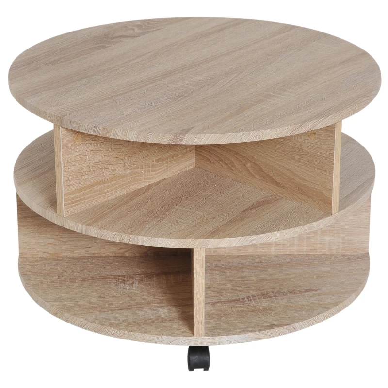 HOMCOM Mesa de Centro Mesita Café Té con Ruedas Mueble Salón Comedor Mesa Auxiliar Estilo Contemporáneo Mesa para Sofá Sala de Estar Φ60x39.5cm