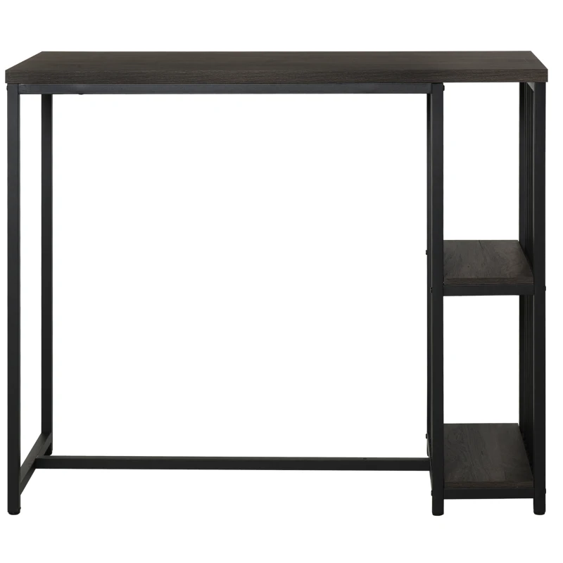 HOMCOM Mesa de Bar Bistro Mueble Auxiliar de Comedor Industrial con 2 Estantes y Dispositivo Antivuelco de Metal y Madera Carga 100 kg 120x50x100 cm Nogal