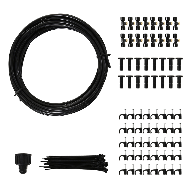 Outsunny Rociador de Agua para Jardines Sistema de Enfriamiento por Nebulización Diferentes Boquillas Grifo de Latón Negro 9m