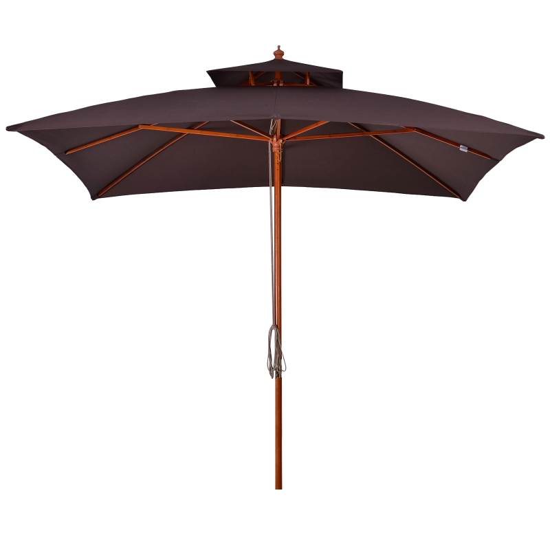 Outsunny Sombrilla de Jardín y Terraza con Parte Superior a Dos Niveles Sistema de Polea Impermeable Poliéster 3x3m Marrón