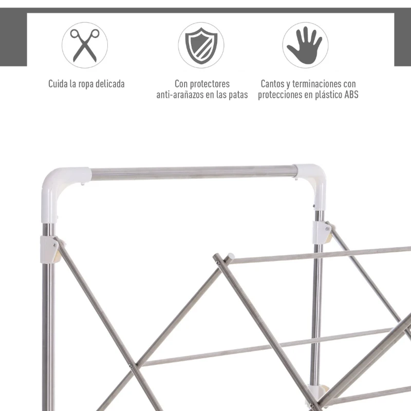 HOMCOM Tendedero Extensible y Plegable Tipo Acordeón con 7 Barras Colgantes y 2 Barras Laterales 76x133x16.5-110cm