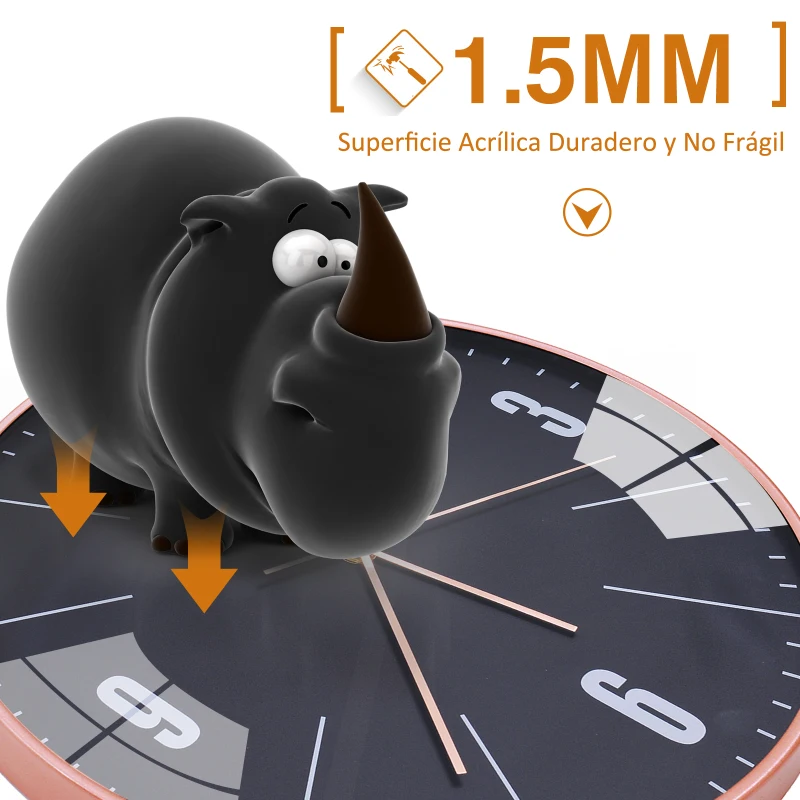 HOMCOM Reloj de Pared Silencioso y Moderno 30x30x4.5cm Decorativa Acrílico Resistente y Marco Plástico