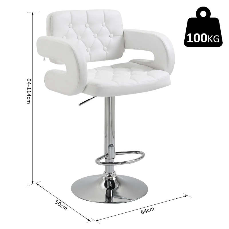 HOMCOM PU Leather Bar Stool W/Chrome Metal Base-White