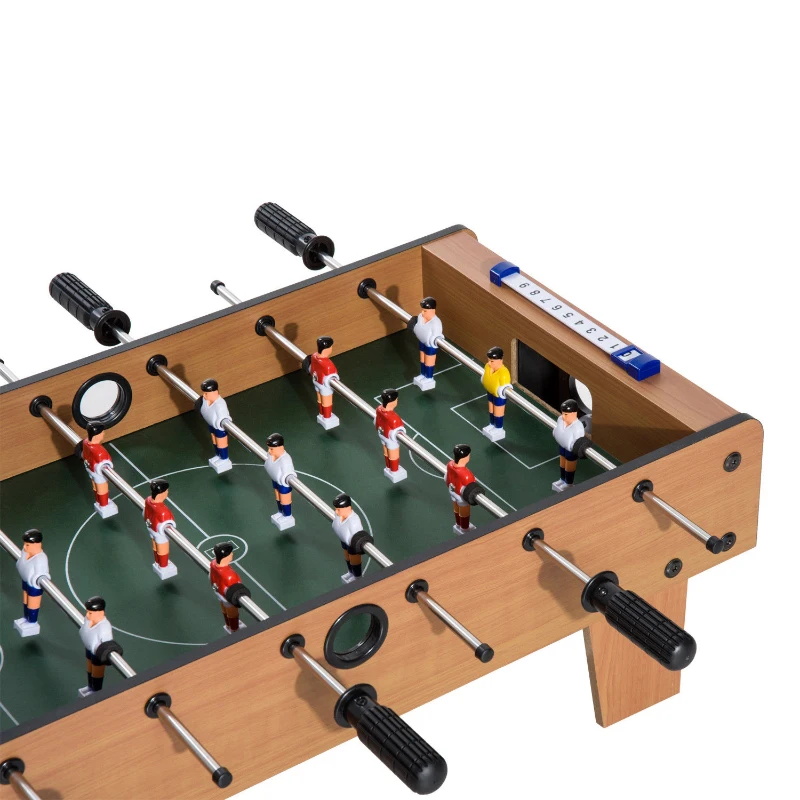 HOMCOM Futbolín de Mesa para Niños de +3 Años Juego Mesa de Fútbol de Madera con 2 Bolas 6 Asas 2 Marcadores de Puntos 18 Jugadores 69x37x24 cm Natural