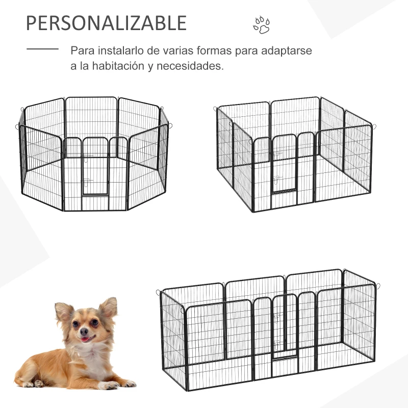 HOMCOM Parque para Mascotas Perros 8 Vallas 80x100cm Corral Plegable con Puerta y Doble Pestillo Paneles Metálicos Cerca de Entrenamiento Negro