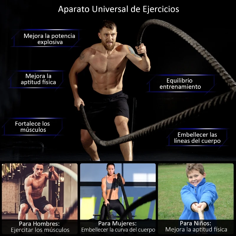 HOMCOM Cuerda de Batalla Ø38 mm Longitud 12 m Battle Rope Formación Battling Power Cuerda Ejercicio Fitness Deporte Poliéster Ultra Resistente Negro