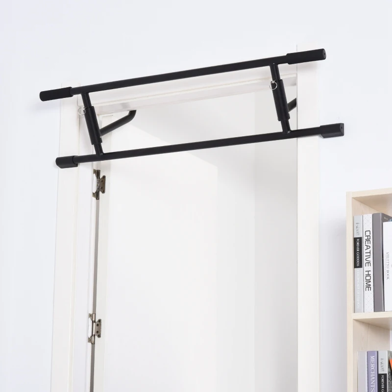 HOMCOM Barra de Pullup Plegable Barra de Dominadas Ajustable para Puerta Múltiple Uso para Ejercicios de Acero 102x35x25 cm Carga 110 kg Negro