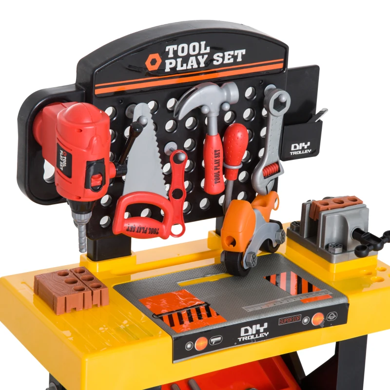 HOMCOM Herramientas de Juguete 53 Piezas Banco de Trabajo para Niños +3 Años Bancada Mesa de Herramientas 50x26x75cm PP