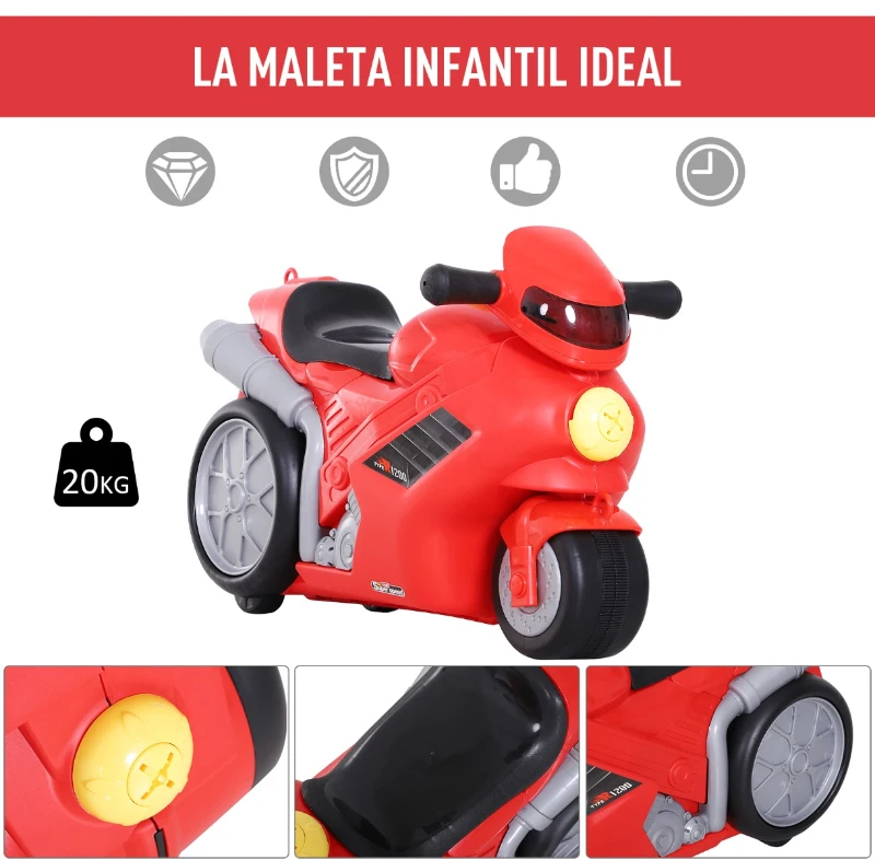 HOMCOM Maleta Correpasillos Niños con Forma de Moto Bolso de Taquilla de Viaje Infantil de Mano Bebé Ride-On con 4 en 1 para los Niños Mayores de 3 Años