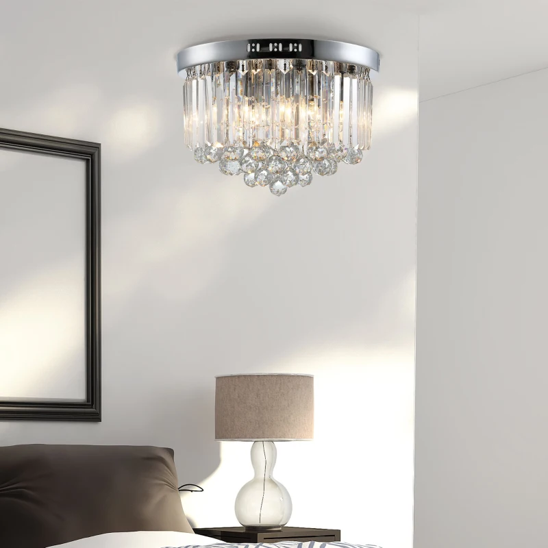 HOMCOM Lámpara de Techo de Cristal Moderna para Dormitorio Sala de Estar Lámpara de Cristal K9 para Bombillas E14 de Máx. 40W Diámetros 45x30 cm Plata