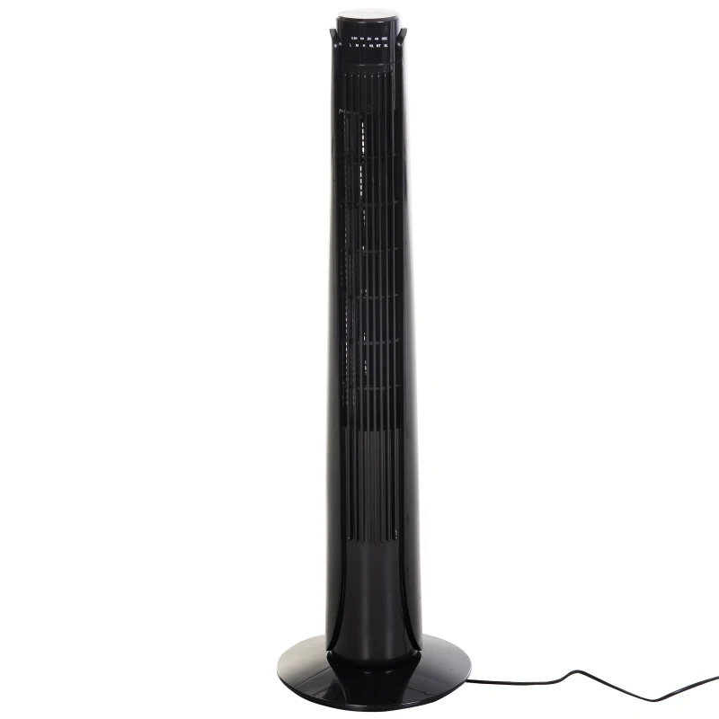 Ventilador Torre con Mando a Distancia y 3 Ajustes de Velocidad Temporizador hasta 7,5h Oscilante en 70° Potencia 50W Ф27x92cm Negro
