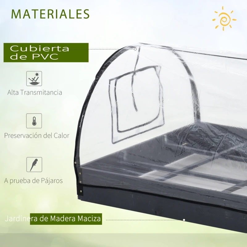 Outsunny Mini Invernadero Túnel de Jardín 2 en 1 Huerto Urbano con Cubierta de PVC y Ventanas Enrollables para Cultivo Flores Plantas Verduras 120x79x53 cm Transparente