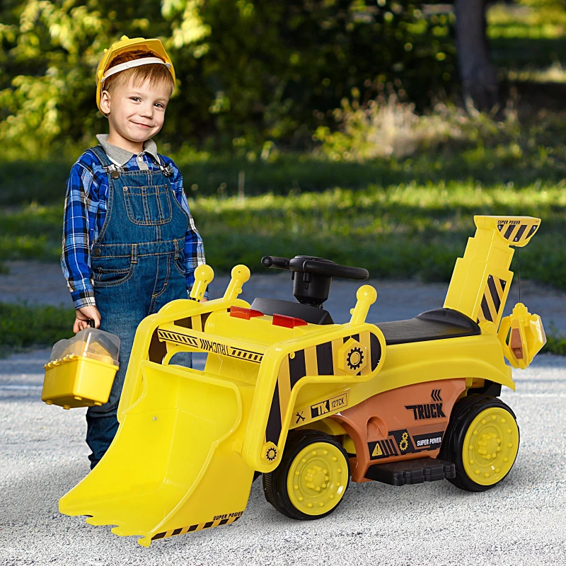 HOMCOM Tractor Eléctrico para Niños con Música y Luces Coche Eléctrico con Pala Masiva Batería 6V Carga 30kg 3 Años+