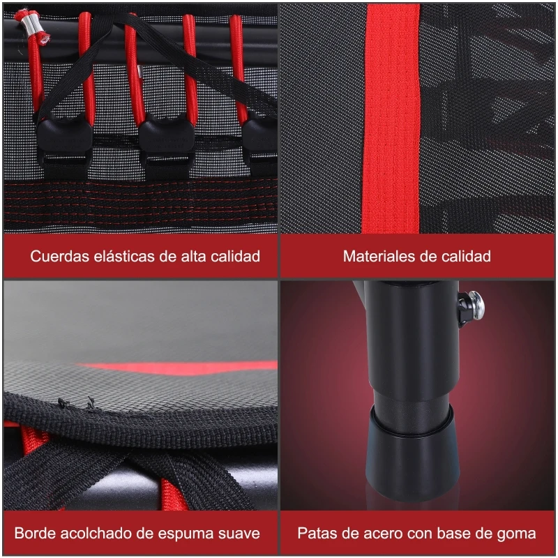 HOMCOM Trampolín Profesional Cama Elástica Multifuncional Hexagonal para Entrenamiento de Fuerza 122/130/138cm Manillar Regulable 3 Niveles Altura Rojo